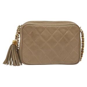 Chanel Vintage Diamond Cc Camera Quilted Leather Beige Leather Shoulder Bag Bag